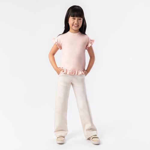 Blusa Infantil Feminina Manga Curta Cotton com Babados - ROSA