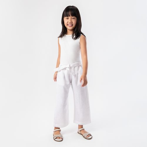 Calça Infantil Feminina Pantacourt Puro Linho - BRANCO