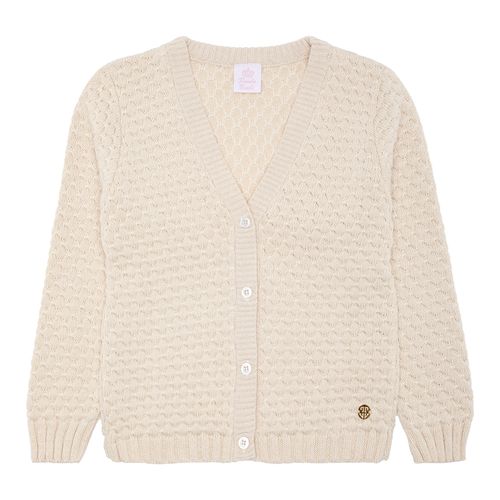 Cardigan Infantil Feminino Tricot Ponto Concha - BEGE