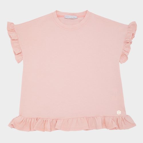 Blusa Infantil Feminina Manga Curta Cotton com Babados - ROSA
