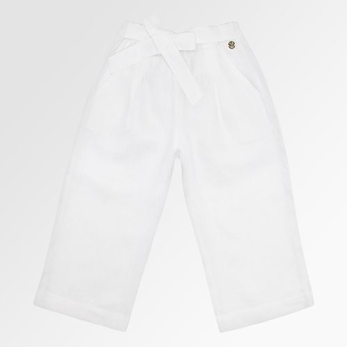 Calça Infantil Feminina Pantacourt Puro Linho - BRANCO