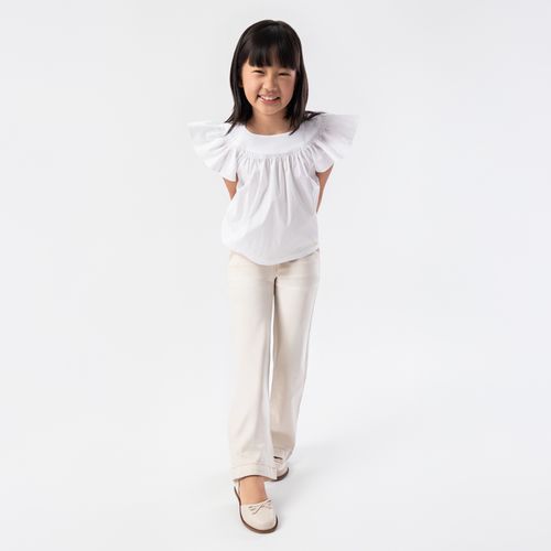 Bata Infantil Feminina Manga Curta Algodão Egípcio Fio 60 - BRANCO