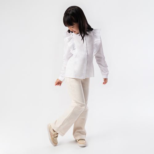 Bata Infantil Feminina Manga Longa Ravel com Babados - BRANCO