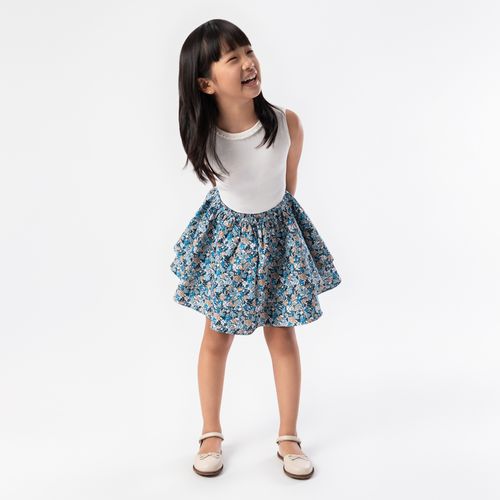 Saia Infantil Feminina Fustão Estampa Royals com Babados - AZUL