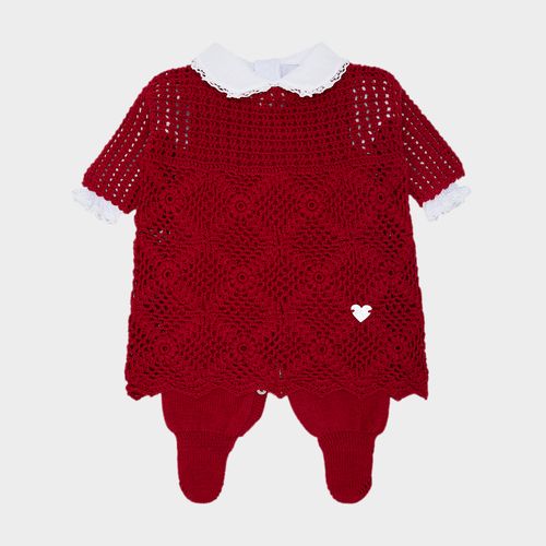 Saída de Maternidade Feminina Completa Tricot em Crochê - VERMELHO