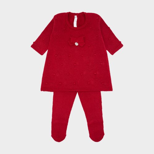 Saída de Maternidade Feminina Tricot Vestido Poás Laço - VERMELHO