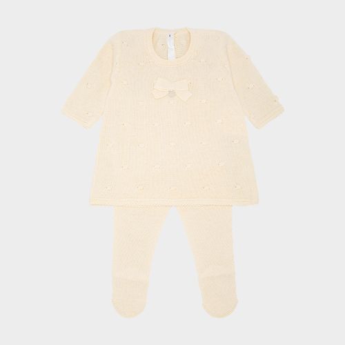 Saída de Maternidade Feminina Tricot Vestido Poás Laço - AMARELO
