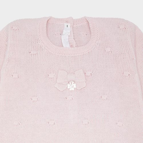 Saída de Maternidade Feminina Tricot Vestido Poás Laço - ROSA
