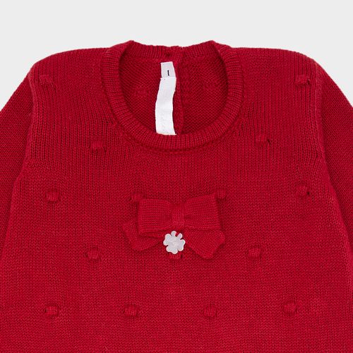Saída de Maternidade Feminina Tricot Vestido Poás Laço - VERMELHO