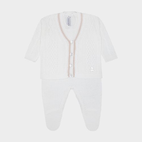 Saída de Maternidade Masculina com Manta Tricot Ponto Trança - BRANCO