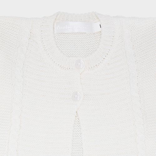 Saída de Maternidade Masculina Tricot Jardineira Casaco Ponto Trança - BRANCO