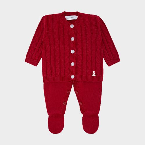 Saída de Maternidade Feminina com Manta Tricot Pompom - VERMELHO