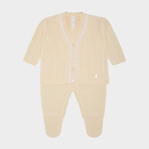 Saída de Maternidade Masculina com Manta Tricot Ponto Trança - AMARELO