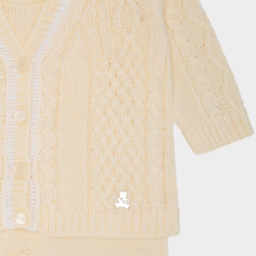 Saída de Maternidade Masculina com Manta Tricot Ponto Trança - AMARELO