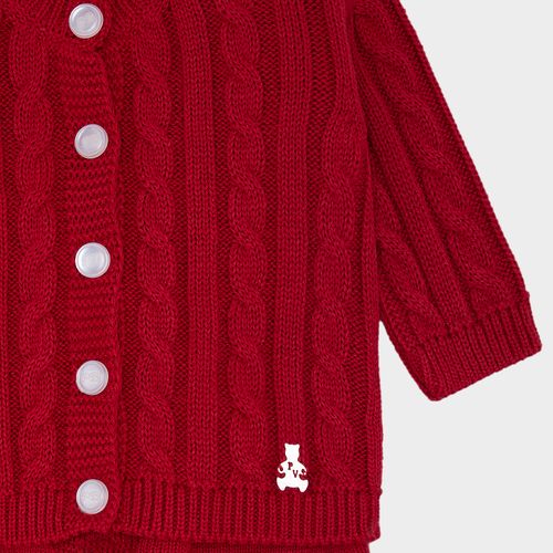 Saída de Maternidade Feminina com Manta Tricot Pompom - VERMELHO