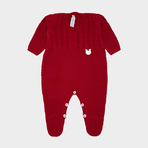 Saída de Maternidade Tricot com Manta Ponto Trança - VERMELHO