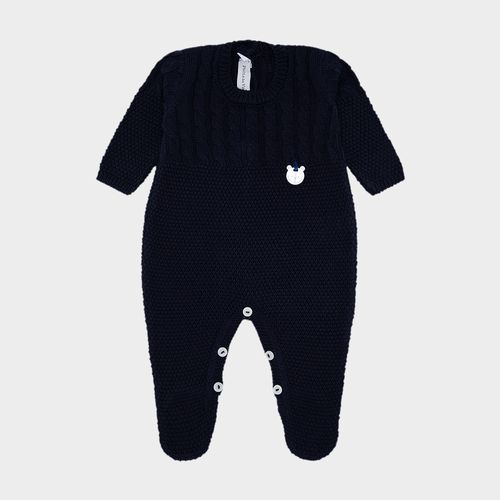 Saída de Maternidade Tricot com Manta Ponto Trança - AZUL MARINHO