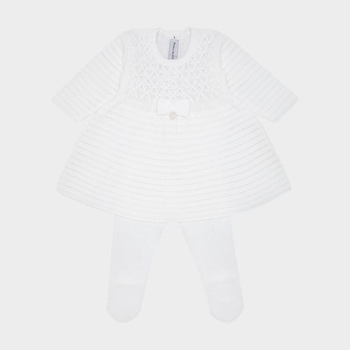 Saída de Maternidade Feminina com Manta Tricot Vestido Losangos - BRANCO