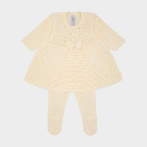 Saída de Maternidade Feminina com Manta Tricot Vestido Losangos - AMARELO