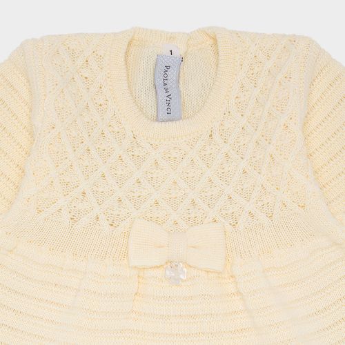 Saída de Maternidade Feminina com Manta Tricot Vestido Losangos - AMARELO