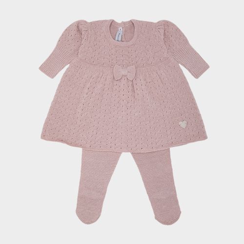 Saída de Maternidade Feminina Vestido com Manta Tricot Rendado - NUDE