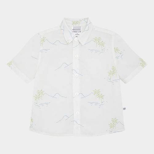 Camisa Infantil Masculina Manga Curta Viscose Estampa Acalmar - VERDE