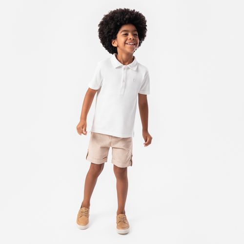 Bermuda Infantil Masculina Listrada com Martingale - BEGE