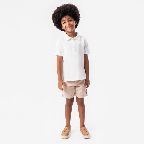 Camiseta Polo Infantil Masculina Manga Curta Piquet - OFF WHITE