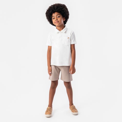 Camiseta Polo Infantil Masculina Manga Curta Atoalhada - OFF WHITE