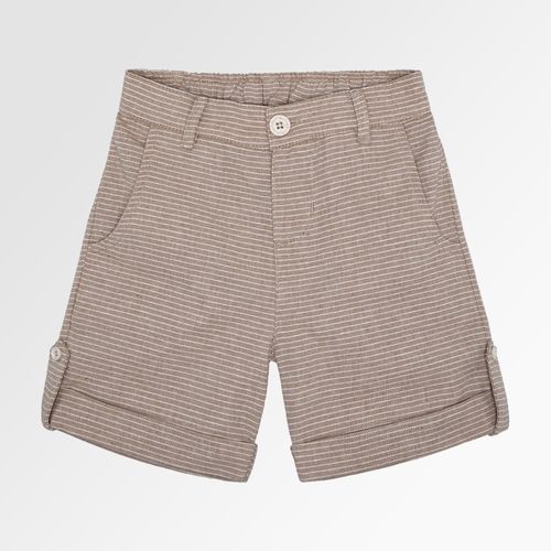 Bermuda Infantil Masculina Listrada com Martingale - BEGE
