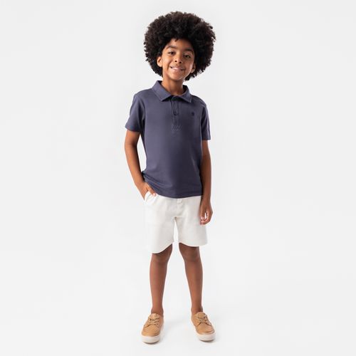Camiseta Polo Infantil Masculina Manga Curta Piquet Pima - AZUL JEANS