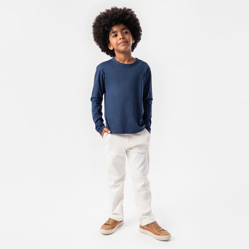 Camiseta Infantil Masculina Manga Longa Malha Flamê - AZUL MARINHO