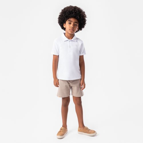 Camiseta Polo Infantil Masculina Manga Curta Piquet Premium - BRANCO