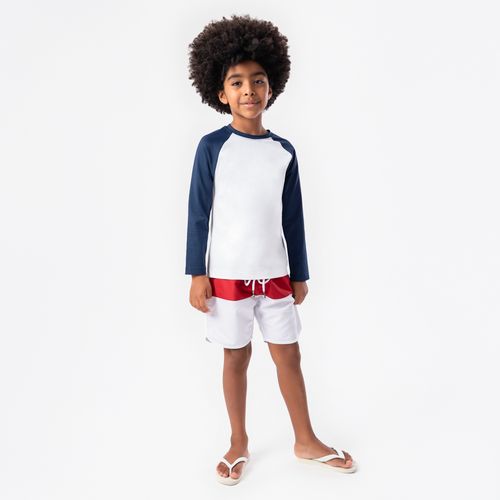 Bermuda de Praia Infantil Masculina com Recortes - BRANCO