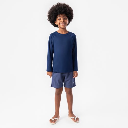 Bermuda de Praia Infantil Masculina com Bolsos - AZUL JEANS