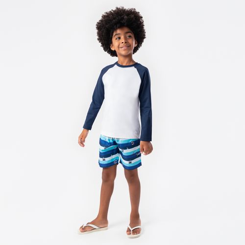Bermuda de Praia Infantil Masculina Techno Listrada Tubarão - AZUL MARINHO
