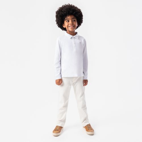 Camiseta Polo Infantil Masculina Manga Longa Piquet - BRANCO