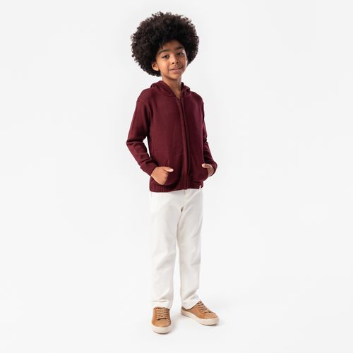 Jaqueta Tricot Infantil Masculina Capuz com Zíper - VINHO