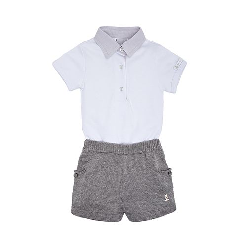 Conjunto de Bebê Masculino Body Pima com Shorts - CINZA