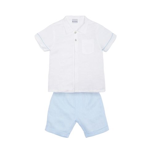 Conjunto de Bebê Masculino Puro Linho com Friso na Manga - AZUL BEBE