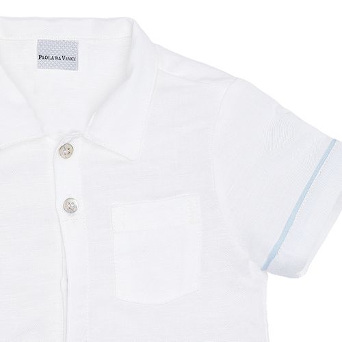 Conjunto de Bebê Masculino Puro Linho com Friso na Manga - AZUL BEBE