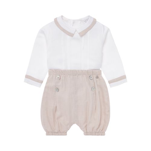 Conjunto de Batizado Bebê Masculino Linho Camisa com Shorts - KAKI