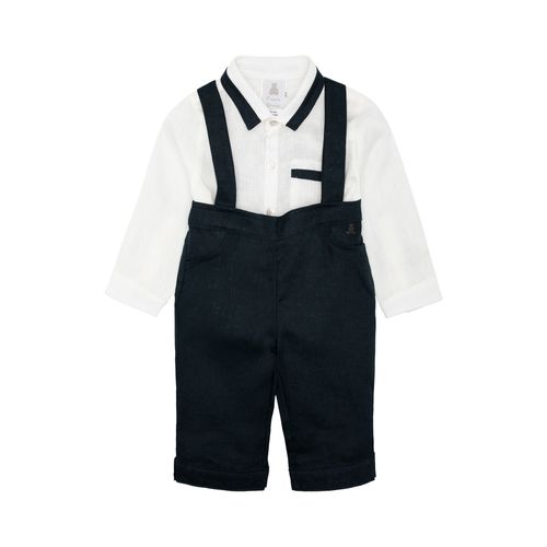 Conjunto de Bebê Masculino Puro Linho Jardineira com Camisa - AZUL MARINHO