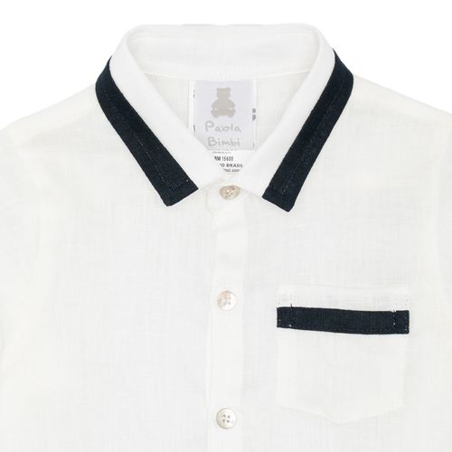 Conjunto de Bebê Masculino Puro Linho Jardineira com Camisa - AZUL MARINHO