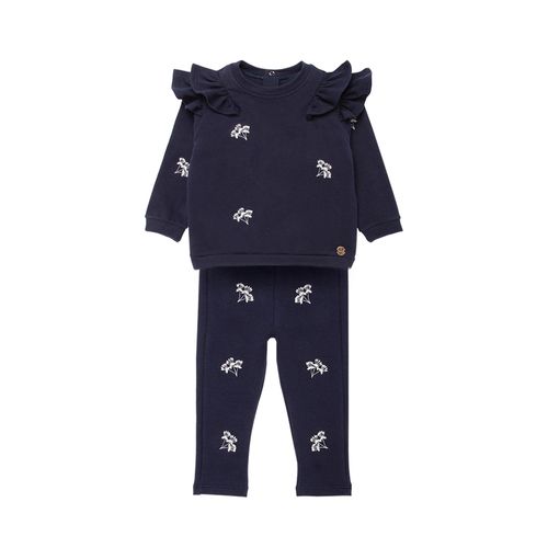 Conjunto de Bebê Feminino Fleece Flores Bordadas - AZUL MARINHO