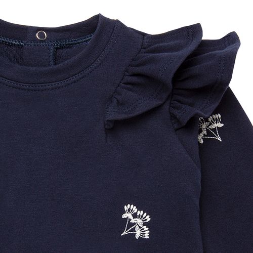 Conjunto de Bebê Feminino Fleece Flores Bordadas - AZUL MARINHO