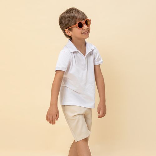 Camiseta Polo Infantil Masculina Manga Curta Malha Pima - BRANCO
