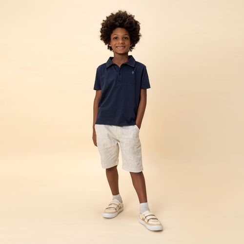 Camiseta Polo Infantil Masculina Manga Curta Algodão Pima - AZUL MARINHO