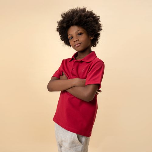 Camiseta Polo Infantil Masculina Manga Curta Piquet Premium - VERMELHO