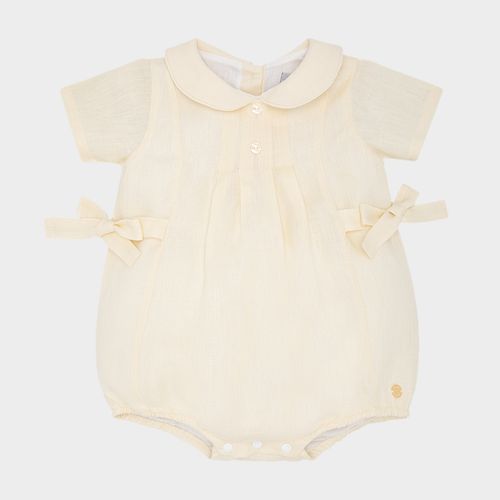 Romper de Bebê Feminino Puro Linho com Laço - AMARELO